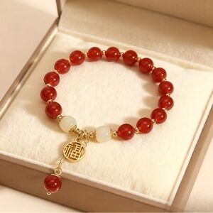 Red Agate Bracelet with Golden Charm